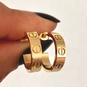 Gold Small Screw Hoop Earrings